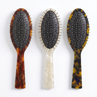 Brosse à cheveux personnalisée OEM en acétate avec coussin, poils métalliques, brosse à picots en acier inoxydable, brosse démêlante antistatique, vente en gros
