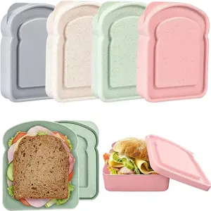 Boîte à lunch portable en fibre de bambou en forme de toast avec couvercle, boîte à sandwich pour pain grillé, boîte à bento grande capacité pour cuisine, pique-nique en plein air - Product Image 1