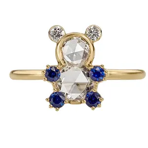 14k 18k Gold Plated Luxury 925 Sterling Silver Lab Grown Diamond Cute Teddy Bear Rings Jewelry Women Free Shipping