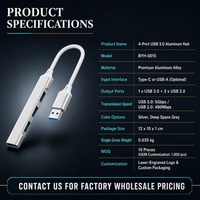 Hub USB 3.0 Type C 4 ports en alliage d'aluminium, convertisseur haute vitesse pour ordinateur portable, iPad, téléphone portable, disque dur, en stock