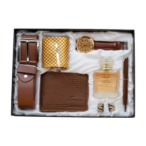 The Wallet Store Men's Multi-Utility Gift Set - Personalized Wallet, Pen, Keychain & Reversible Belt In Vegan Leather (Brown)