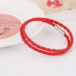 สร้อยข้อมือหนังถักสองชั้น 4 มม. หลากสี เครื่องประดับแฟชั่นสำหรับทุกเพศ - Product Image 5