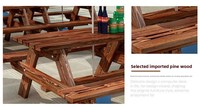 Ensemble de table de pique-nique en bois épaissi anti-corrosion, chaise de salle à manger d'extérieur avec trou pour parasol, pour usage en restaurant