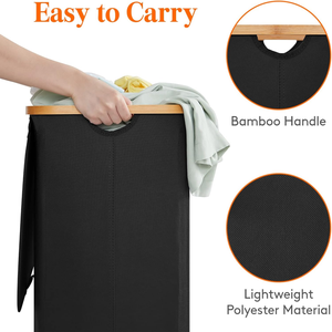 Panier à linge avec couvercle, panier à linge avec poignée en bambou et sac à linge amovible, grand panier à linge pliable - Product Image 4