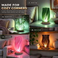 Lampe d'art esthétique en impression 3D, base en bois massif, veilleuse LED 3W, trois couleurs réglables, design simple, prise USB pour le bureau