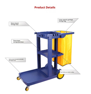 AF08170B Chariot de nettoyage multifonctionnel en plastique Baiyun, design simple, pour hôtel, avec 4 roues pivotantes, capacité de 150 lb, gris bleu - Product Image 3