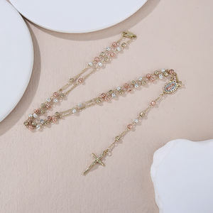 Collar de Rosario Católico <span class=keywords><strong>con</strong></span> Cuentas y <span class=keywords><strong>Cruz</strong></span> de <span class=keywords><strong>San</strong></span> <span class=keywords><strong>Benito</strong></span> Chapado en Oro <span class=keywords><strong>con</strong></span> Circonita, Joyería Cristiana para Bodas - Product Image 2