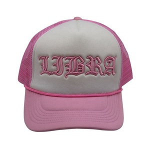 Tùy chỉnh màu Hồng bọt lưới trucker cap 5-panel <span class=keywords><strong>hat</strong></span> với cong nhung vành 3D thêu logo Jersey vải phổ biến mô hình loại - Product Image 1