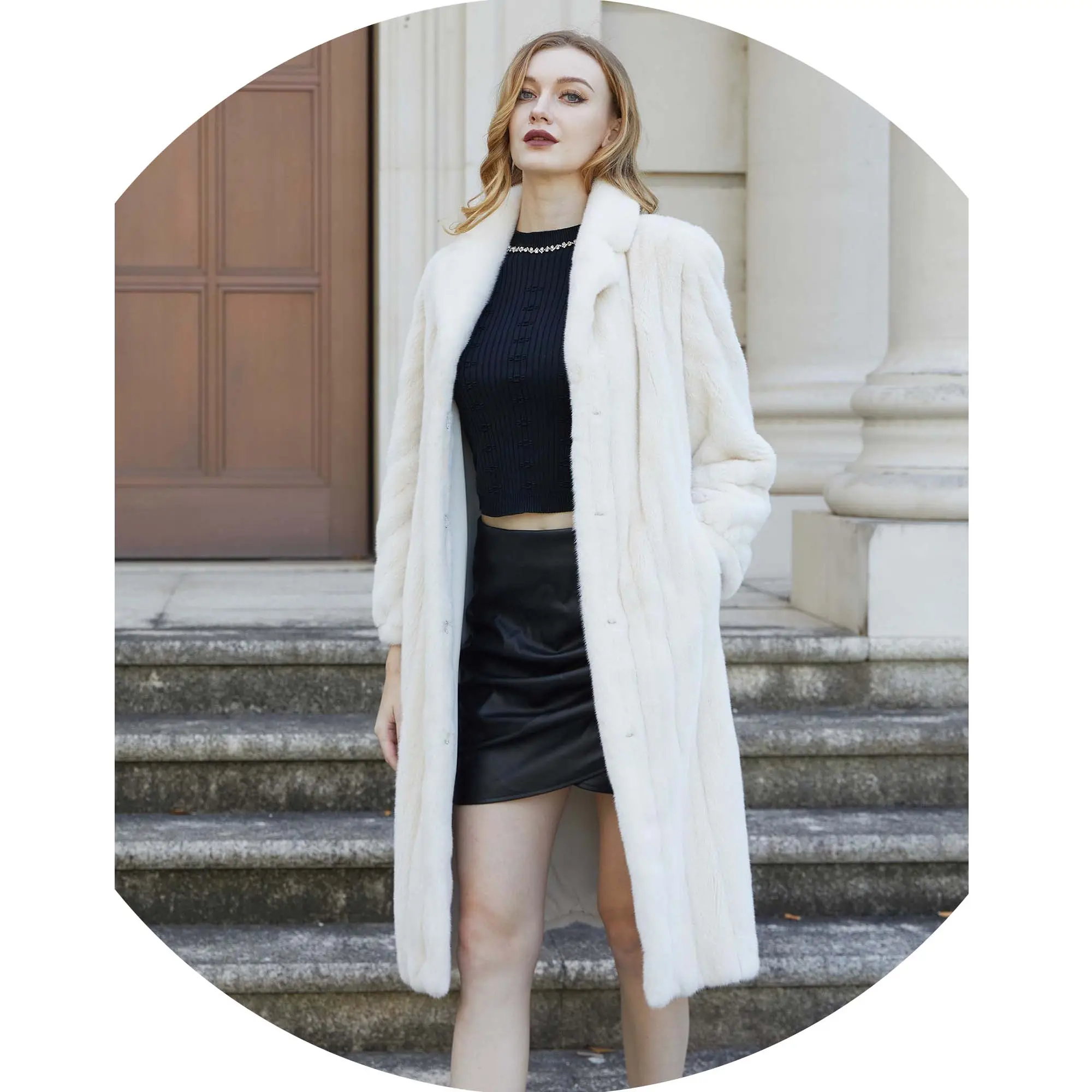 Manteau d'hiver en fourrure véritable pour femmes, nouveau design exquis en vison classique intemporel