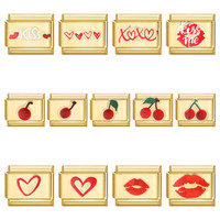 RVS DIY Modulaire Charm Sticker-stijl Gouden Valentijnsdag Rode Lip Kersen Hart Patchwork Sieraden Accessoires