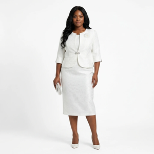 Plus size church suits Elegant <b>white</b> mother dress Two <b>piece</b> occasion suits Choir dress for women - Product Image 3