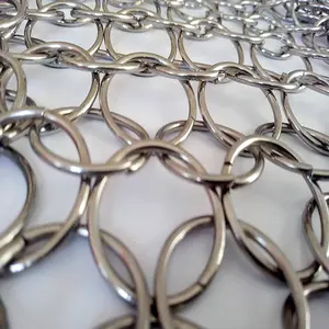 Plain Weave Mesh Wire Chainmail Fabric For Metal Decorative Stainless Steel Ring Mesh Curtain Woven Folded Chain Mail Ring Mesh