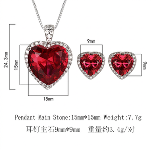 Valentine's Day Jewelry Eco-friendly Copper 15*15MM Heart Cut Cubic Zircon Imitation Blue <b>Crystal</b> Necklace/<b>Earrings</b>/Ring Set - Product Image 3