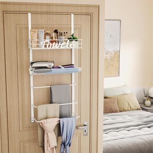 5-Tier <b>Wall</b> <b>Mounted</b> Metal <b>Shelf</b> Custom Over Door Towel Rack Bathroom Storage Organizer with Storage Rack for Towel Holder - Product Image 3