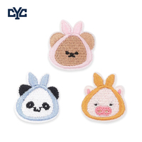 Patch brodé thermocollant personnalisé avec logo animal, motif ours rose de dessin animé mignon et lapin avec nœud, pour vêtements et décorations