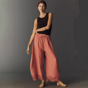 Nouveau design 2026 – <span class=keywords><strong>Pantalon</strong></span> palazzo large pour <span class=keywords><strong>femme</strong></span> avec ourlet en dentelle, coupe décontractée et <span class=keywords><strong>taille</strong></span> élastique pour l'été - Product Image 5