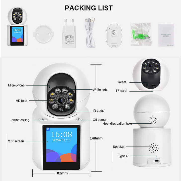 Icsee 1080P Full HD WIFI appel vidéo caméra PT caméra d'appel en un clic caméra Mini taille pour maison intelligente avec moniteur