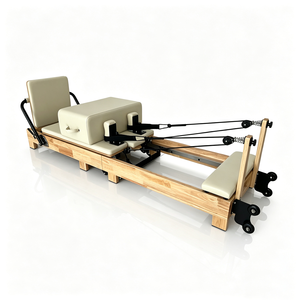 Reformer de Pilates Plegable para el Hogar, Colores Beige y Caqui, Reformer de Pilates de Madera de Roble Plegable con 6 Resortes - Product Image 3