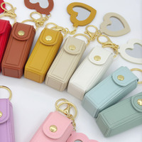Nouvelle trousse à rouge à lèvres créative en forme de cœur pour femme, en PU floral, sac portable, breloque porte-clés