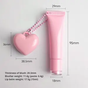 Brillo Labial en Tubo Rosa con Logotipo Personalizado, Rubor en Forma de Corazón Colgante, Tono de Piel, Tamaño de Viaje, Acabado Brillante - Product Image 6