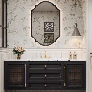 Mueble de Baño de Pared Integrado de Roble y Cerámica de Estilo <span class=keywords><strong>Retro</strong></span> Francés con <span class=keywords><strong>Lavabo</strong></span> y Encimera - Product Image 5