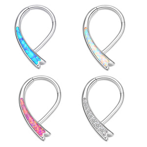 Anneau de nez en titane ASTM F136 avec incrustation d'opale ou de zircone cubique |   Anneau de piercing hypoallergénique sans soudure pour Daith, Septum, Hélix et Cartilage - Product Image 1