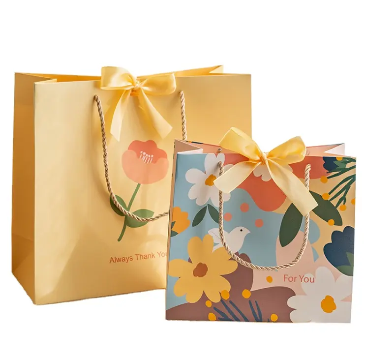 Бумажная сумка для переноски с цветочным принтом, премиум бумажные подарочные пакеты