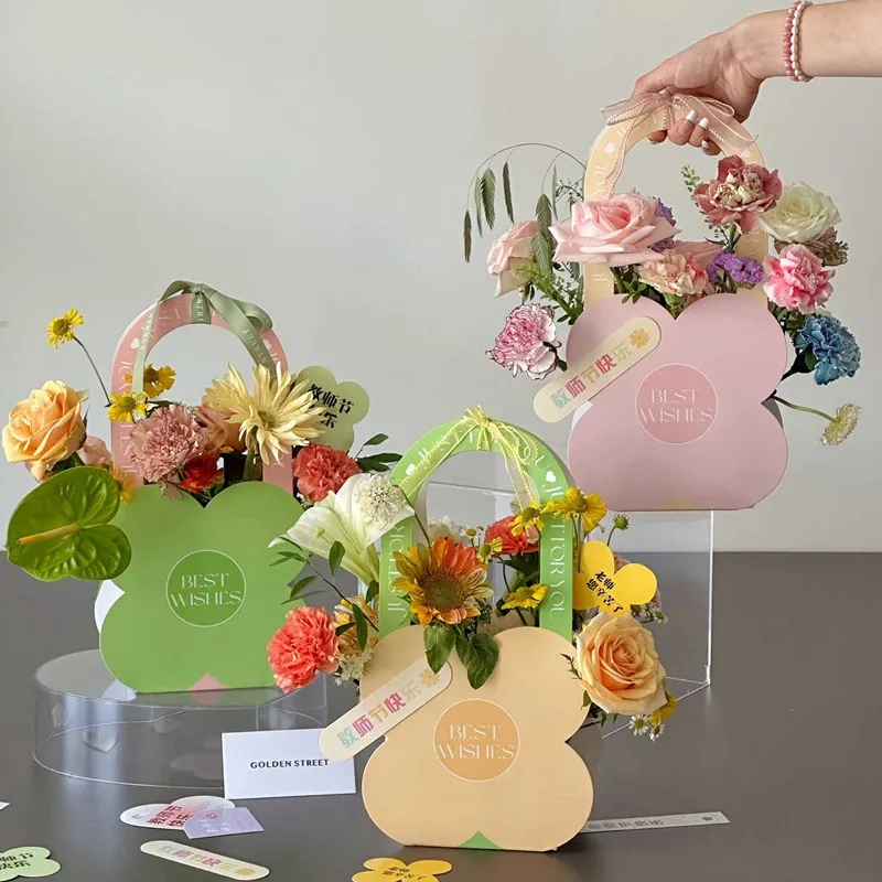 Пользовательские крафт-бумага цветы подарочные пакеты букеты Упаковочные пакеты с ручкой цветы упаковочные подарочные коробки