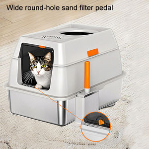 Bac à litière en acier inoxydable avec couvercle Bac à litière profond extra large pour chats Anti-fuite Entrée double avant et supérieure avec pelle à litière - Product Image 4