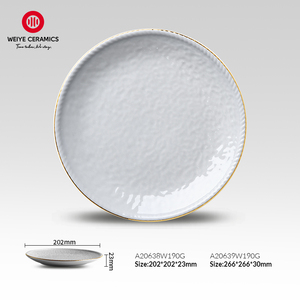 Weiye In Ceramica singolo lato dritto disco grigio bordo in oro superficiale di riso piatto di insalata in ceramica <span class=keywords><strong>piatti</strong></span> e <span class=keywords><strong>piatti</strong></span> <span class=keywords><strong>per</strong></span> la casa e a20639W190G - Product Image 3
