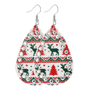 Weihnachts baum Urlaub Leder Ohrringe Schneemann Weihnachts mann Strass Diamant Leder Frauen feine Ohrringe - Product Image 1