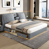 Hochwertiges Italienisches Multifunktionales Stauraumbett Massivholzrahmen Regeneriertes Leder-Polster Kingsize für Schlafzimmer