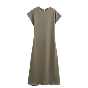 ผ้าซาตินเนื้อสัมผัสนุ่ม ระบายยาวถึงพื้น จับจีบระบาย ผ้าทอระบายอากาศดี แขนสั้น คอปก ผู้หญิง ฤดูร้อน เป็นมิตรกับสิ่งแวดล้อม สไตล์ลำลอง - Product Image 3