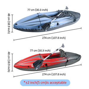 <span class=keywords><strong>Kayak</strong></span> <span class=keywords><strong>gonflable</strong></span> portable pliable bleu rouge en PVC pour 1 personne, résistant à l'eau, pour les voyages en plein air, avec pagaie et pompe à air - Product Image 4