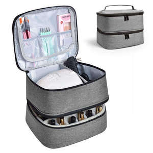 Sacchetti cosmetici in poliestere per strumenti per unghie e custodia per smalto per unghie borsa per trucco impermeabile a doppio strato per borsa per trucco portatile da donna - Product Image 2