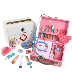 En bois Drôle Semblant Jouer Vrai Cosplay Jeu <span class=keywords><strong>de</strong></span> Médecin <span class=keywords><strong>Jouet</strong></span> Dentiste Médecine Boîte Semblant <span class=keywords><strong>docteur</strong></span> jouets pour les enfants - Product Image 3