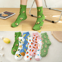 Chaussettes mi-mollet en coton respirant pour femmes, style coréen et japonais, tendance printemps, motif fruits mignons, pour étudiantes