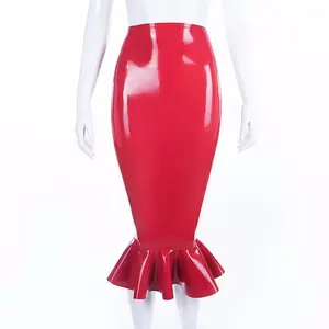 Fetisch Latex Gummi Gummi Sexy roter Strap srock einfache und großzügige Cosplay Party Größe S-XXL 0,4mm