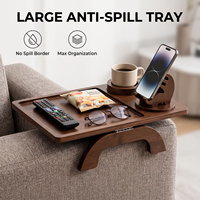 Plateau en bois alimentaire, compatible 360° °   Support rotatif pour tasse et téléphone, table d'accoudoir pliable, plateau de canapé réglable en bois