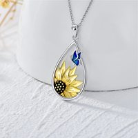 Bijoux fantaisie Collier pendentif maman papillon soleil tournesol en argent sterling 925