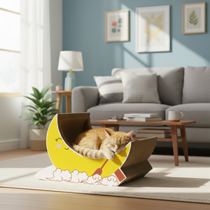 Tempat Garukan Kucing Klasik Besar Ramah Lingkungan dari Kertas Bergelombang Bentuk Bulan Sabit, Dua dalam Satu - Product Image 2