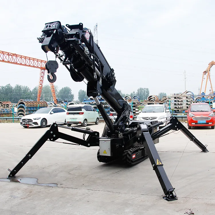 Hijsmachines Mini Mobiele Spoorkraan Draagbare 3 Ton Spider Rupskraan Met Man Mand Hoogwerker Platform