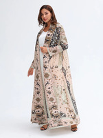 Abaya ample et modeste pour femmes Miyake, veste ouverte sur le devant, col rabattu, motifs floraux, décontractée, motifs floraux turcs, plissée
