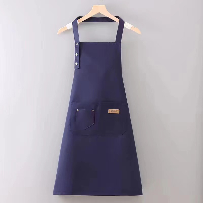 Three-button neck navy apron