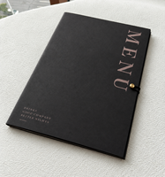 Porte-menu en papier noir personnalisé avec impression dorée, livre de menu de luxe pour restaurant, bar, bistrot, café avec bouton à cordon