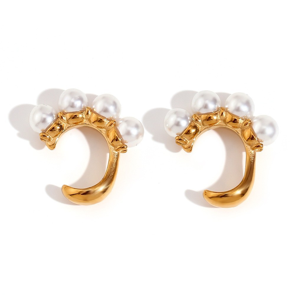 Clips d'oreilles en forme de J à quatre perles-or