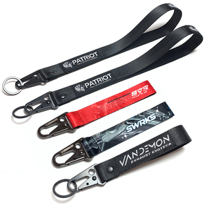 Factory Custom Logo Karabiner Schlüssel bund Polyester Stoff Gewebter Armband Kurzes Lanyard Mit Logo Tags für Taschen - Product Image 6