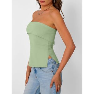 Women's Off Shoulder Tube <b>Top</b> Regular Fit Knitted Ruched Design Tank <b>Tops</b> - Product Image 4