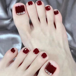 Venta al por mayor 24PCS Precio Pure Color False Toenail Wearable Press On Nails Tips Frosted Gold-edged Short SquareToenail Nails - Product Image 3