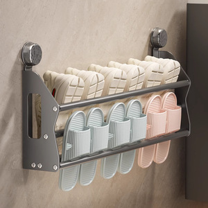 Étagère de rangement pour salle de bain Kim Hyun à 2 niveaux, fixation murale par ventouse, pour pantoufles et chaussures, montage en coin, design durable - Product Image 1